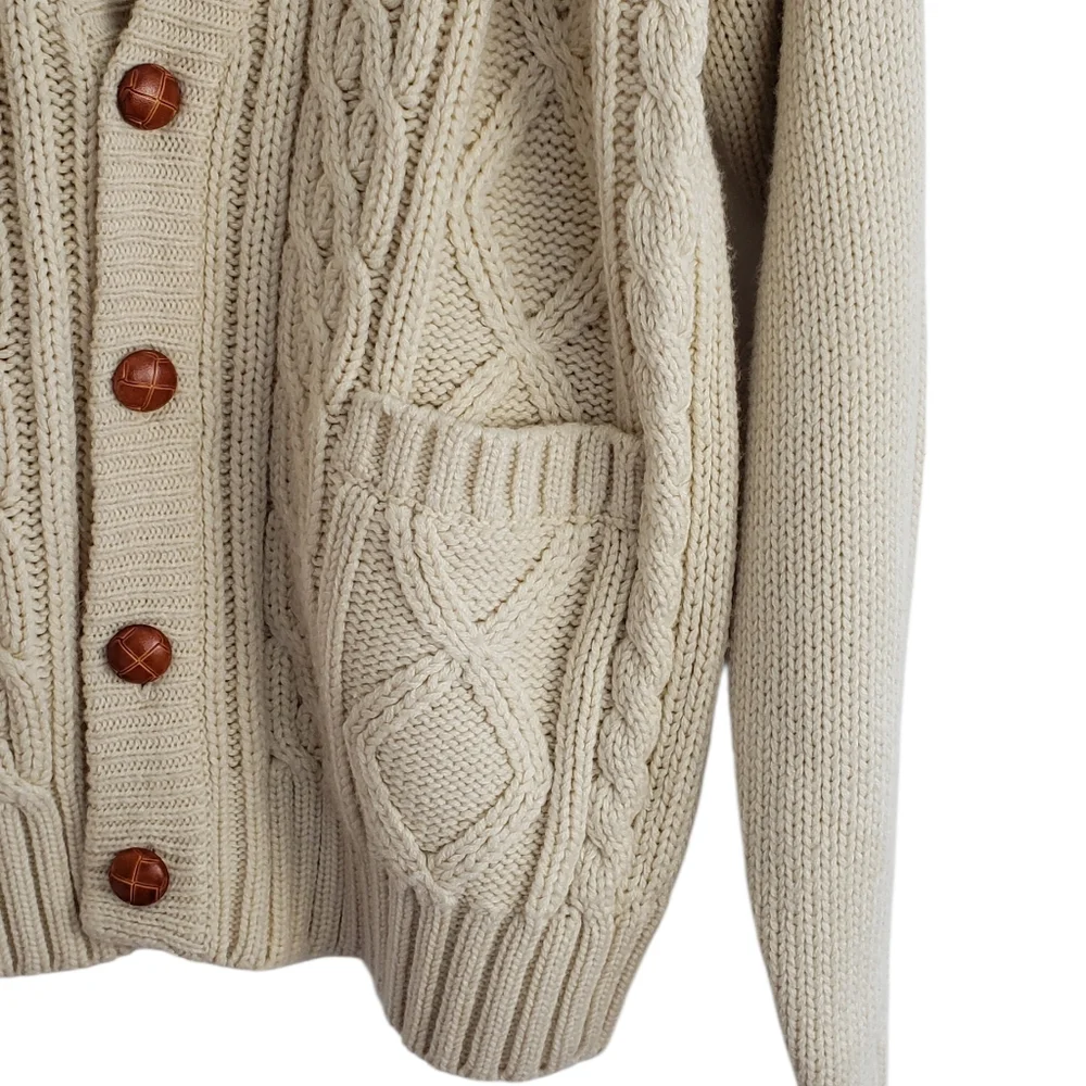 Oakton Limited 90s Chunky Cable Knit Cable Cardigan Sweater Beige Sz M Grandpa